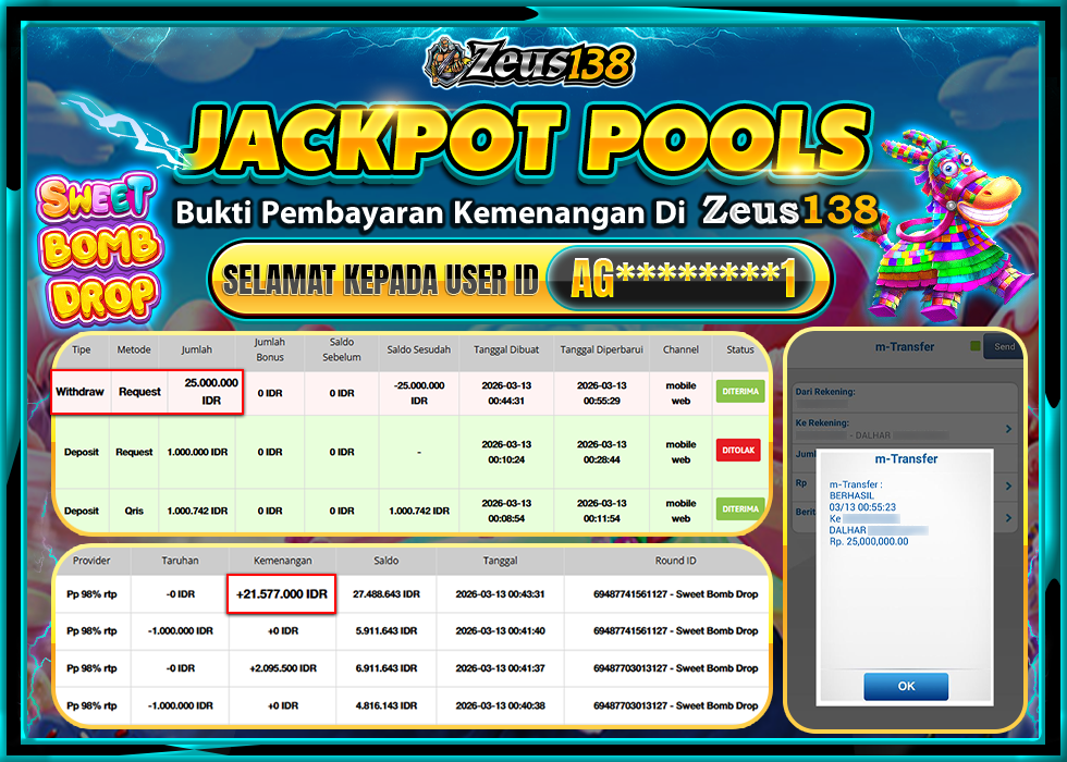ZEUS138 SWEET BOMB DROP Rp.25,000,000 LUNAS